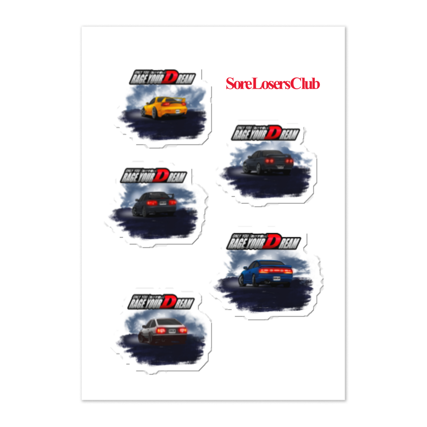 JDM Legends Sticker Sheet — Sore Losers Club JDM anime apparel