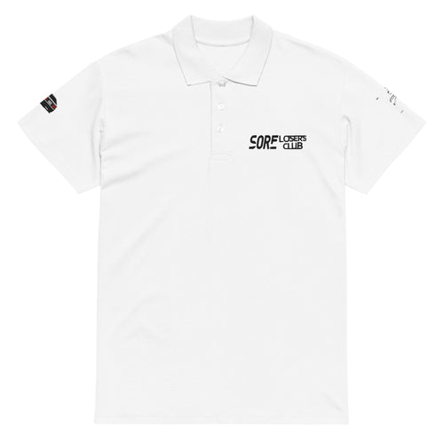 AE86 Trueno Haruna Embroidered Polo — White piqué polo shirt, front view