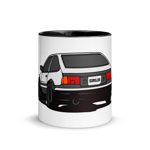 AE86 Trueno Ceramic Mug — 11 oz white ceramic mug with black interior, front view