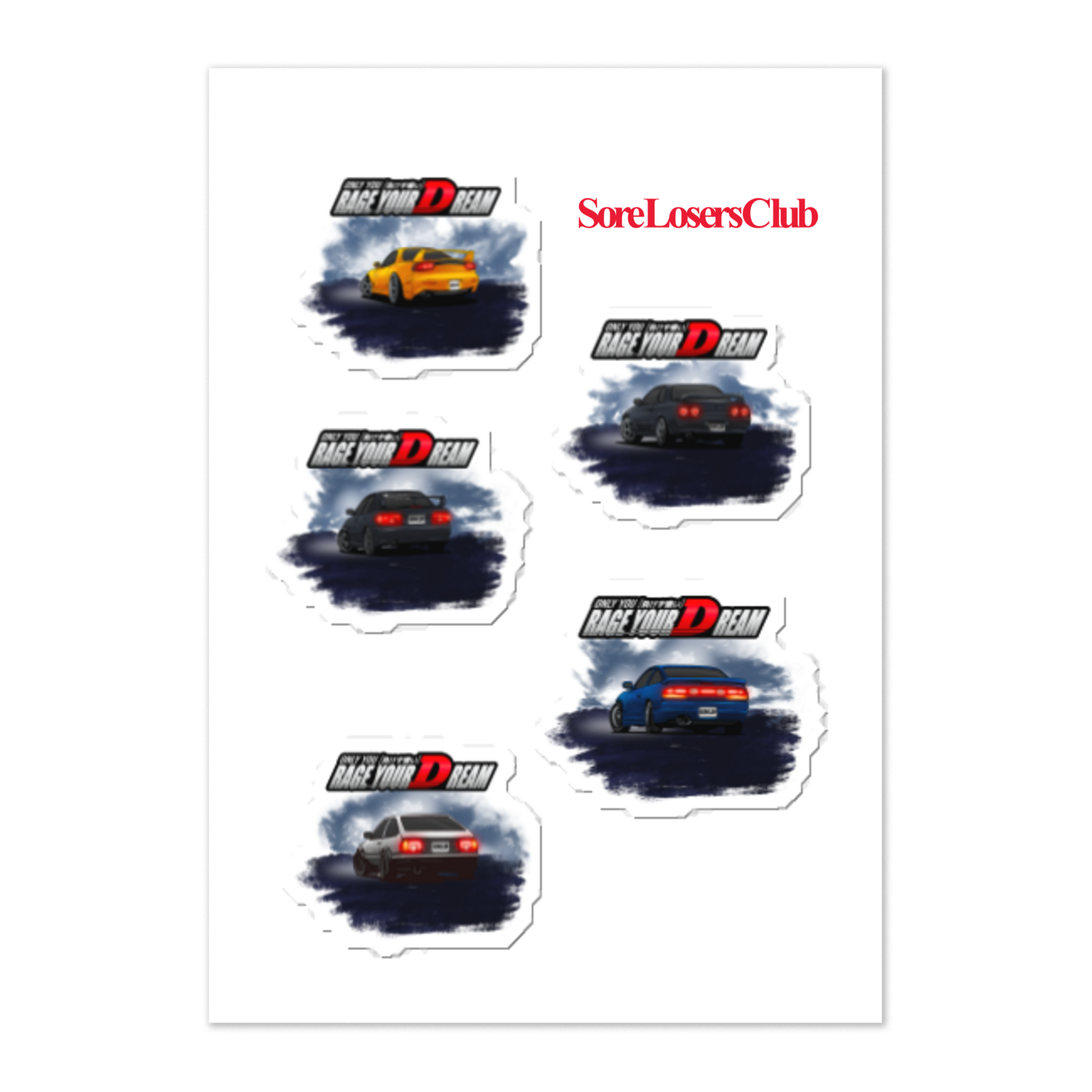 JDM Legends Sticker Sheet — Sore Losers Club JDM anime apparel