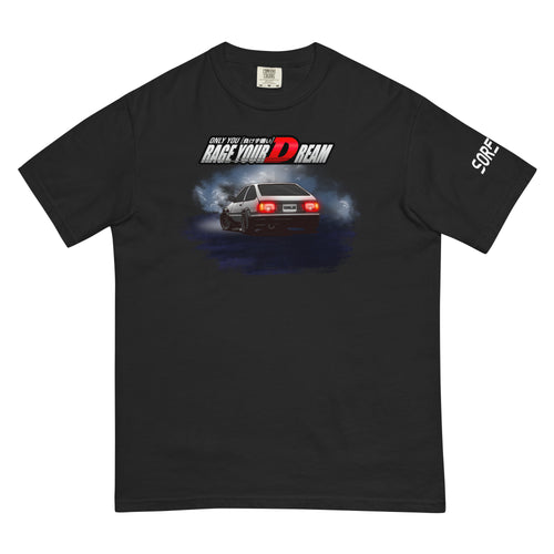 AE86 Trueno Haruna Tee — Black garment-dyed heavyweight t-shirt, front view