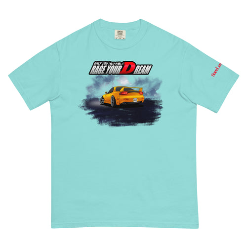 RX-7 FD Akagi Tee — Lagoon blue garment-dyed heavyweight t-shirt, front view