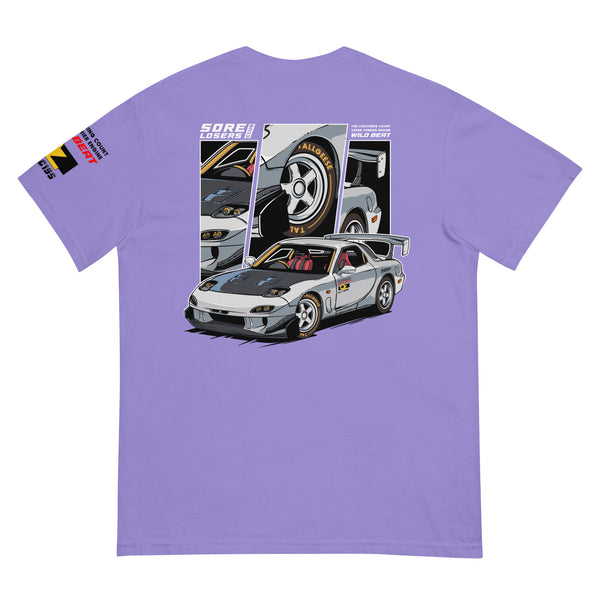 PROJECT TALLGEESE RX-7 Logo Tee — Violet garment-dyed heavyweight t-shirt, back view