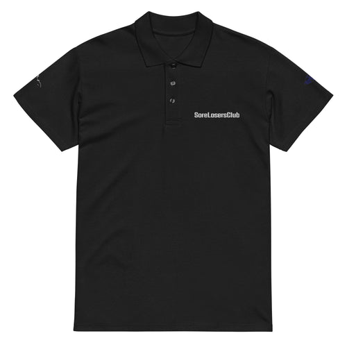 SW20 (MR2) Iroha Embroidered Polo — Black piqué polo shirt, front view