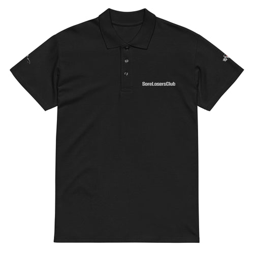 MRS (MR Spyder) Iroha Embroidered Polo — Black piqué polo shirt, front view