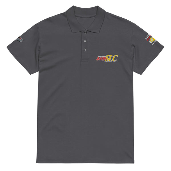 PROJECT TALLGEESE RX-7 Embroidered Polo — Mouse grey piqué polo shirt, front view