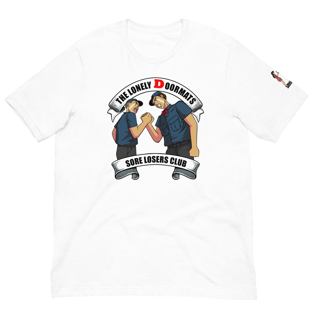 The Lonely Drivers Doormats Tee — White t-shirt, front view