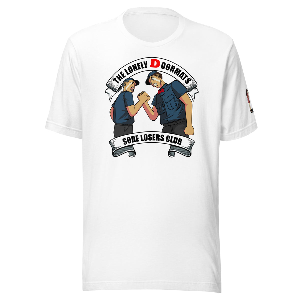 The Lonely Drivers Doormats Tee — White t-shirt, front view
