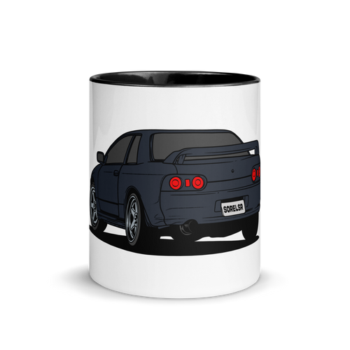 R32 Ceramic Mug — 11 oz white ceramic mug with black interior, front view