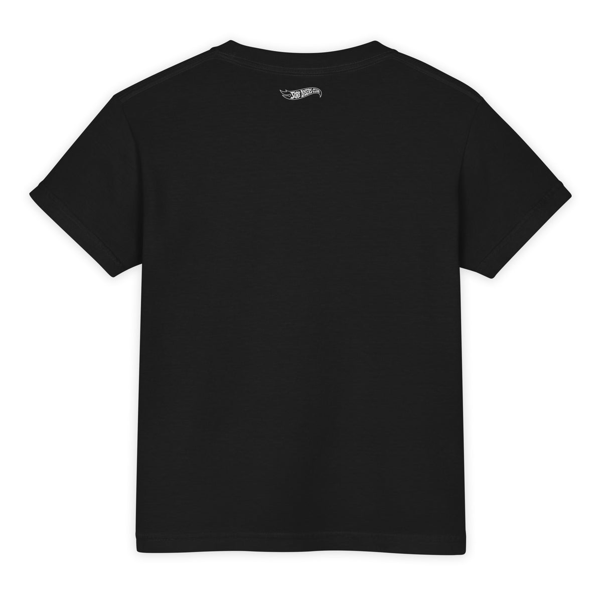 Black youth garment-dyed heavyweight t-shirt, back view, plain with no print.