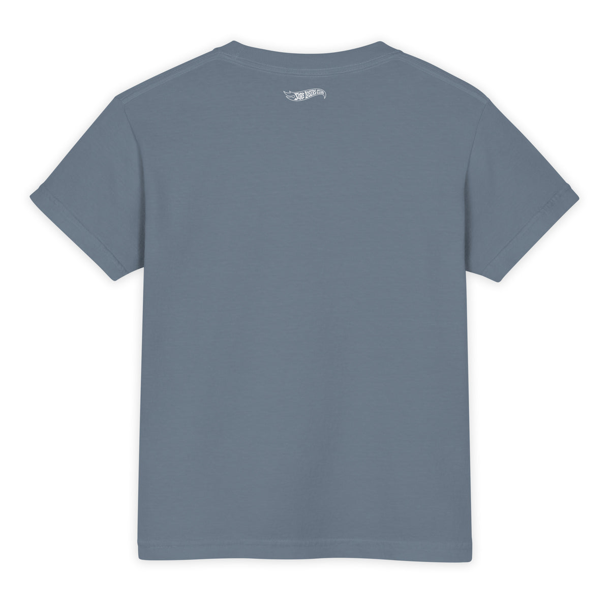 Blue Jean youth garment-dyed heavyweight t-shirt, back view, plain with no print.